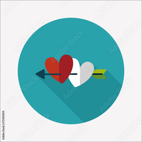 valentine's day heart bow and arrow flat icon with long shadow,e