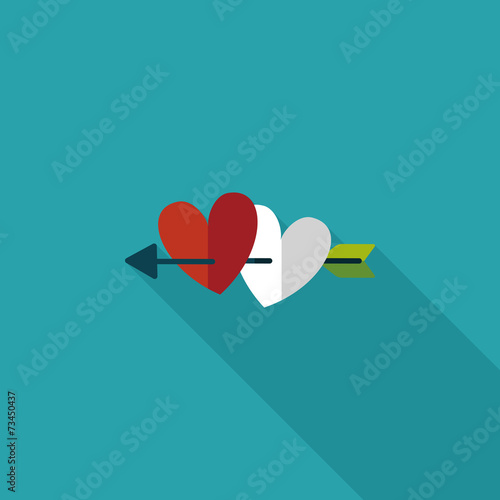 valentine's day heart bow and arrow flat icon with long shadow,e