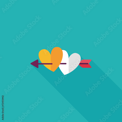 valentine's day heart bow and arrow flat icon with long shadow,e
