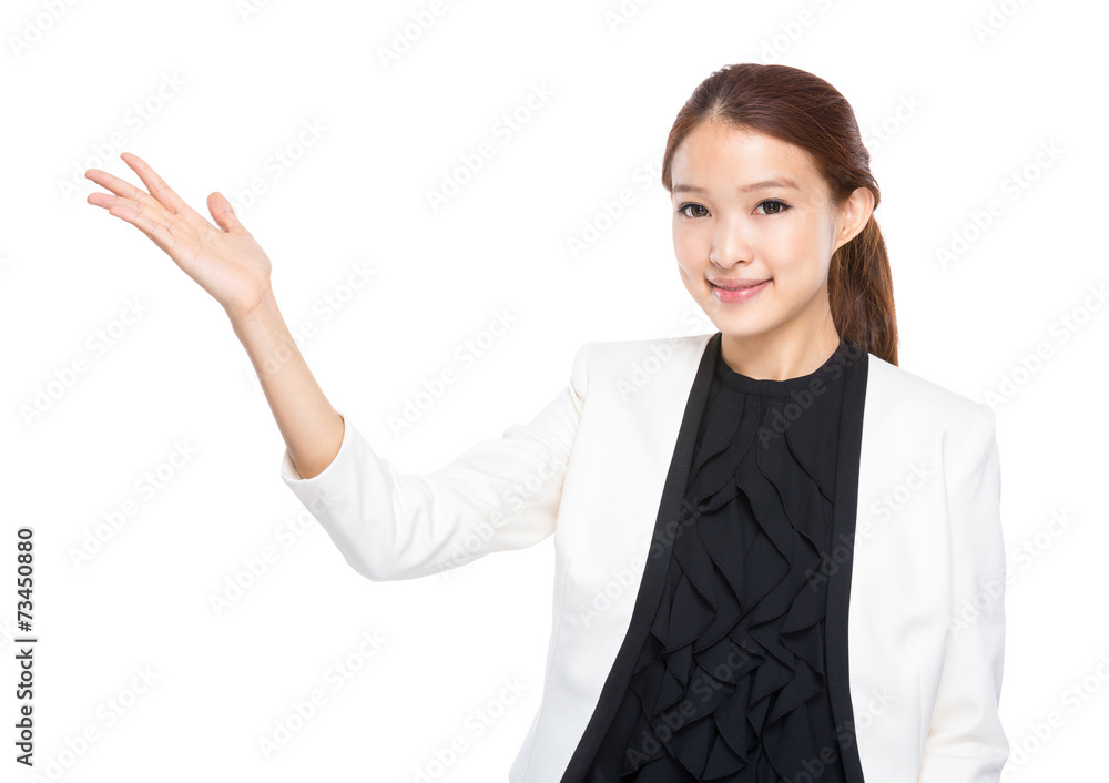 Businesswoman with open hand palm Businesswoman with open hand palm