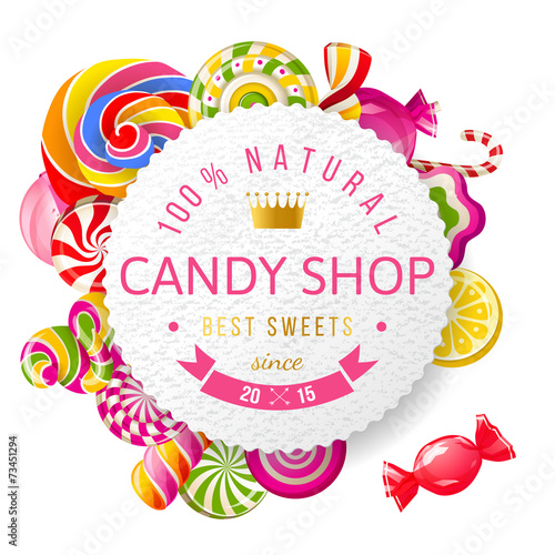 Candy shop label with type design