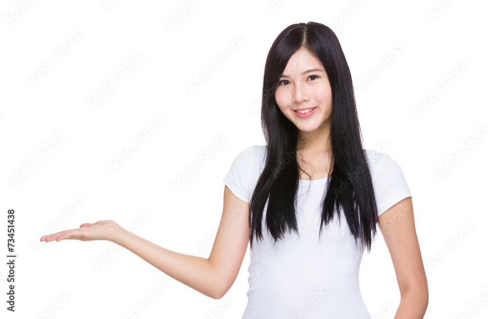 Woman with open hand palm Woman with open hand palm