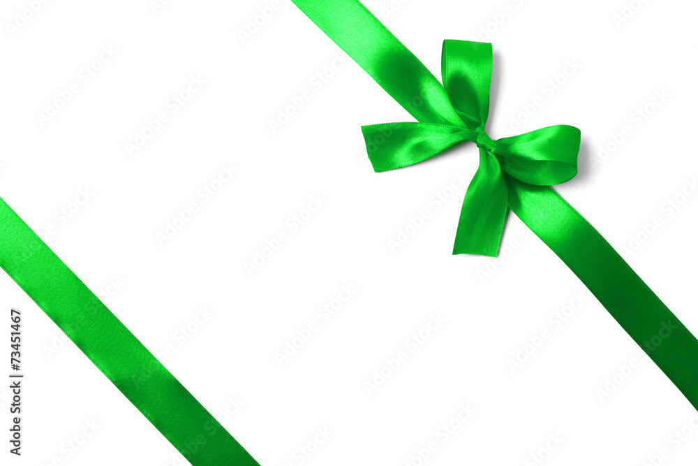 Shiny green satin ribbon on white background Shiny green satin ribbon on white background