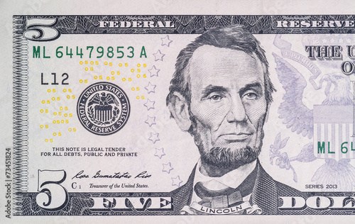 Macro shot of 5 dollar bill