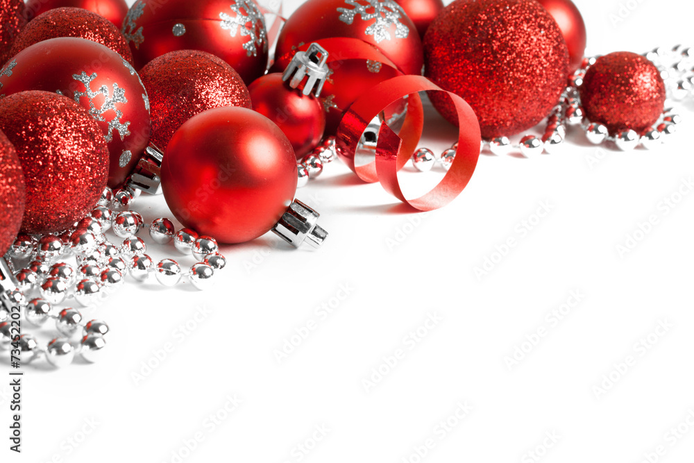 Christmas border with red ornament - obrazy, fototapety, plakaty 