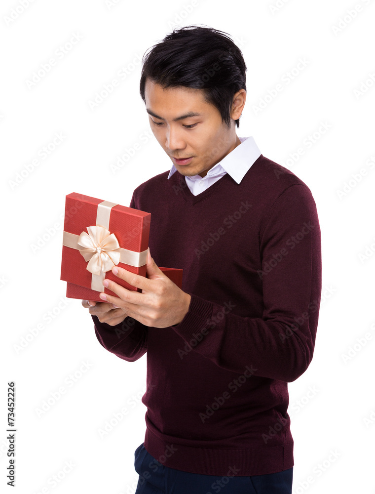 Man open with gift box Man open with gift box