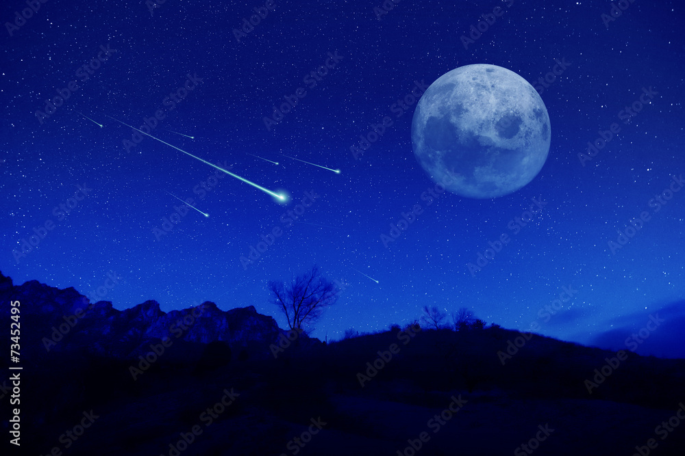 Meteoric shower in the night. Meteoric shower in the night.