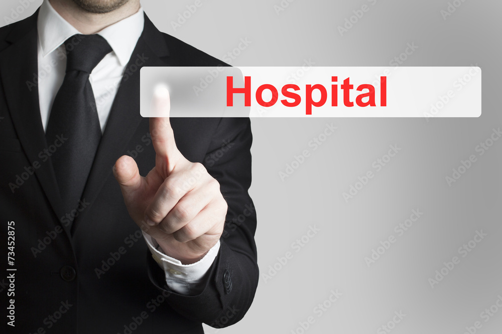 businessman pushing flat button hospital businessman pushing flat button hospital