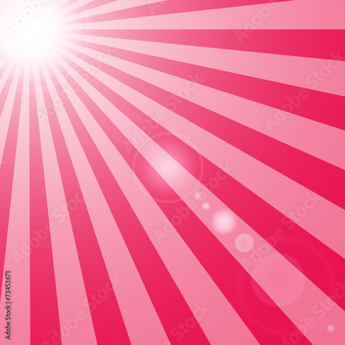 The sun and the sun's rays with glare on pink background