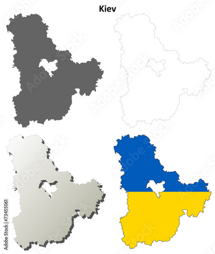 Kiev oblast blank outline map set