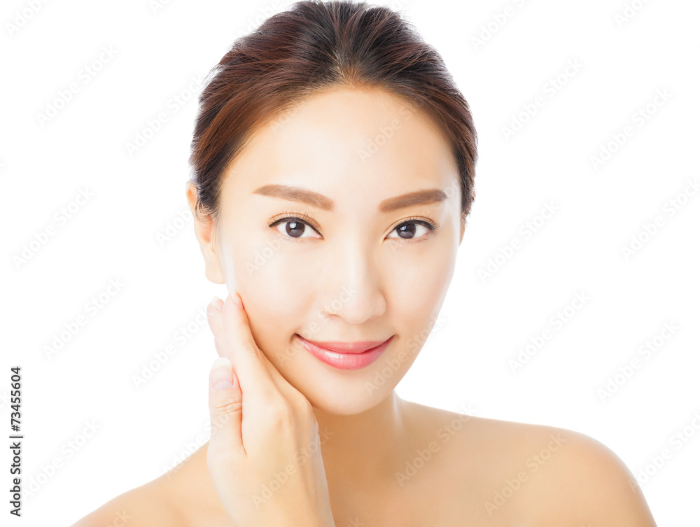 closeup beautiful young asian woman face isolated on white closeup beautiful young asian woman face isolated on white
