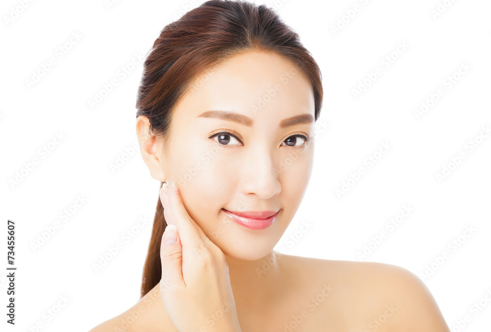 closeup beautiful young asian woman face isolated on white closeup beautiful young asian woman face isolated on white