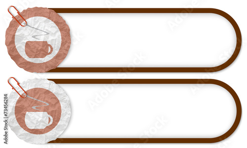 two buttons with texture crumpled paper and cup of coffee