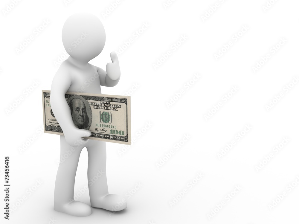 man with dollar showing thumbs up on white