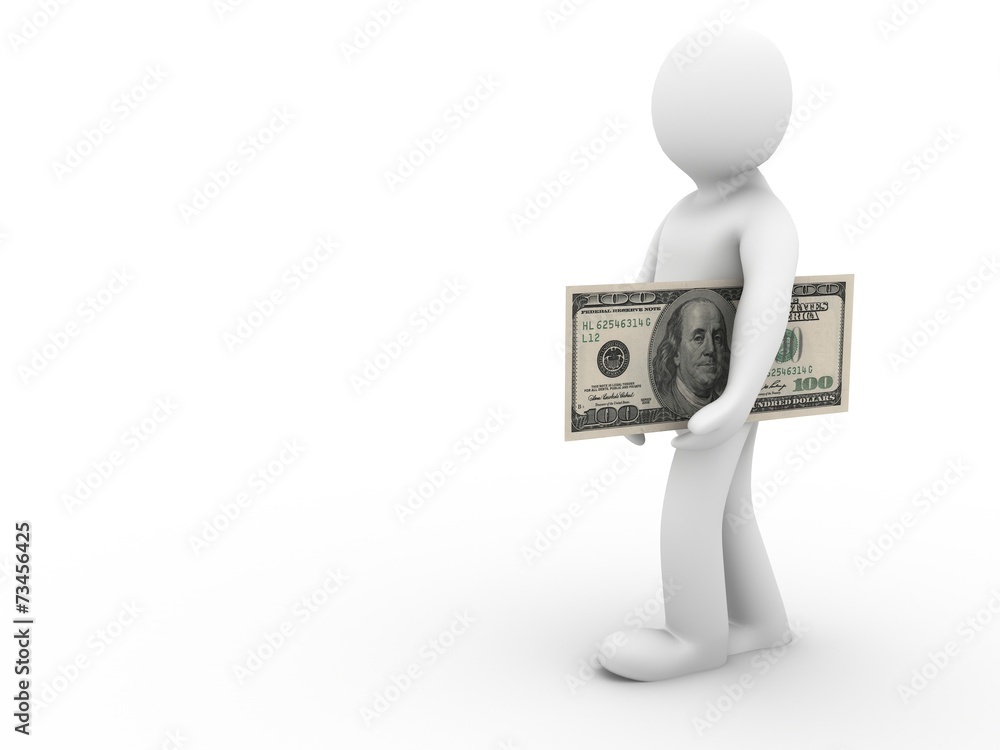 man with dollar showing thumbs up on white