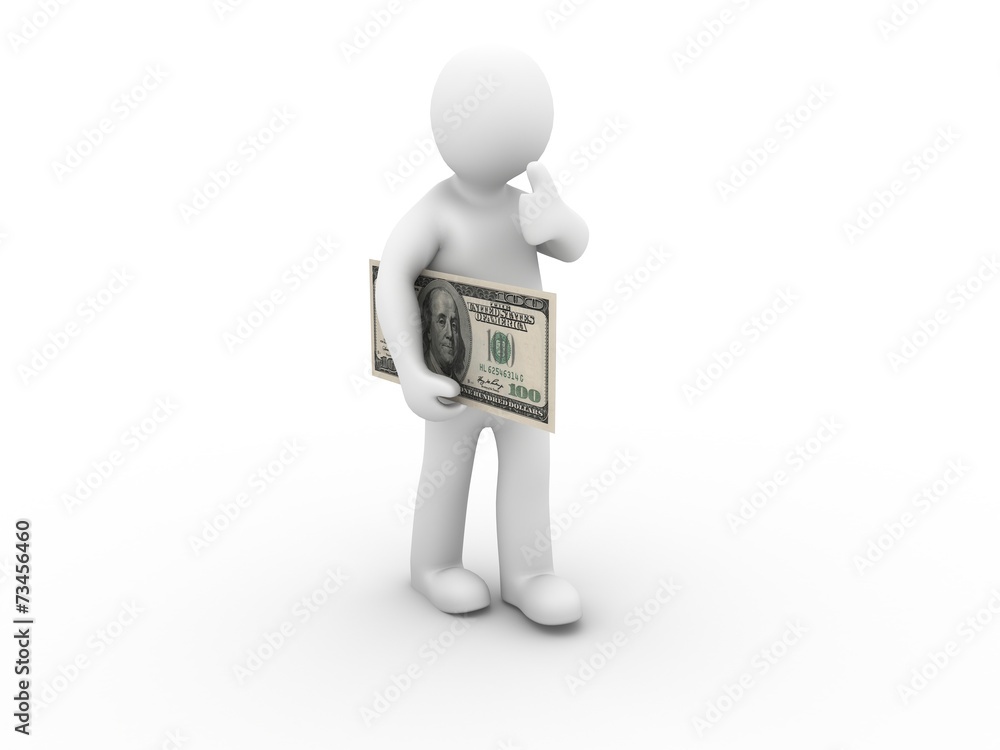 man with dollar showing thumbs up on white