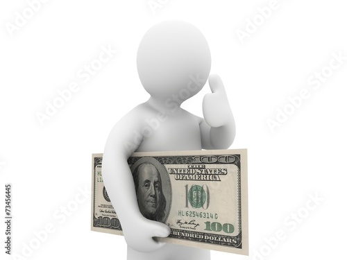 Obraz na płótnie man with dollar showing thumbs up on white w salonie