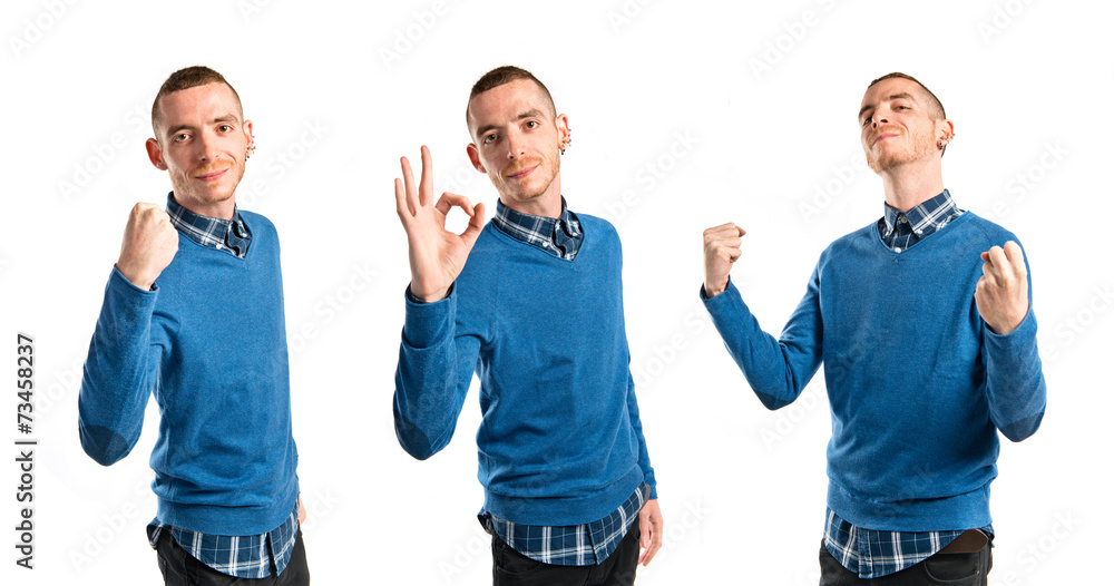 Man doing ok gesture over white background Man doing ok gesture over white background