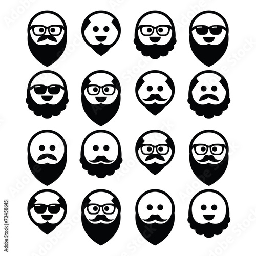 Bald man with beard and mustache icons set