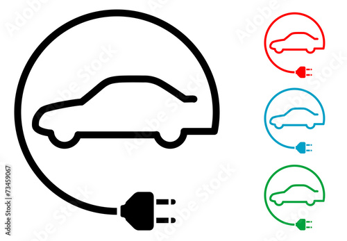 Pictograma coche electrico en circulo con varios colores