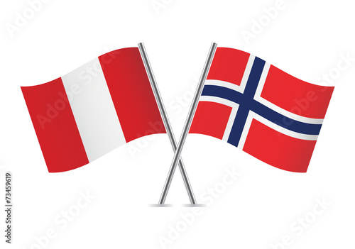 Peruvian and Norwegian flags. Vector illustration.