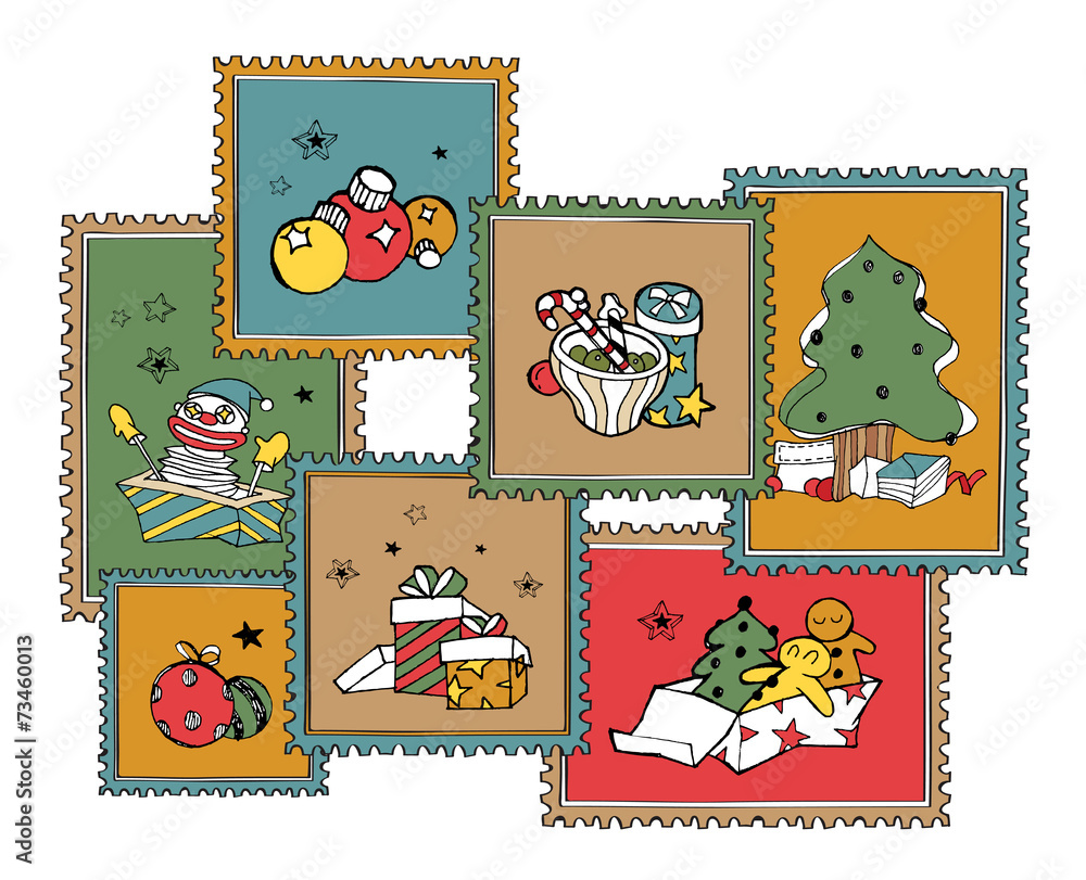 Fototapeta premium Christmas icon stamps collectionA
