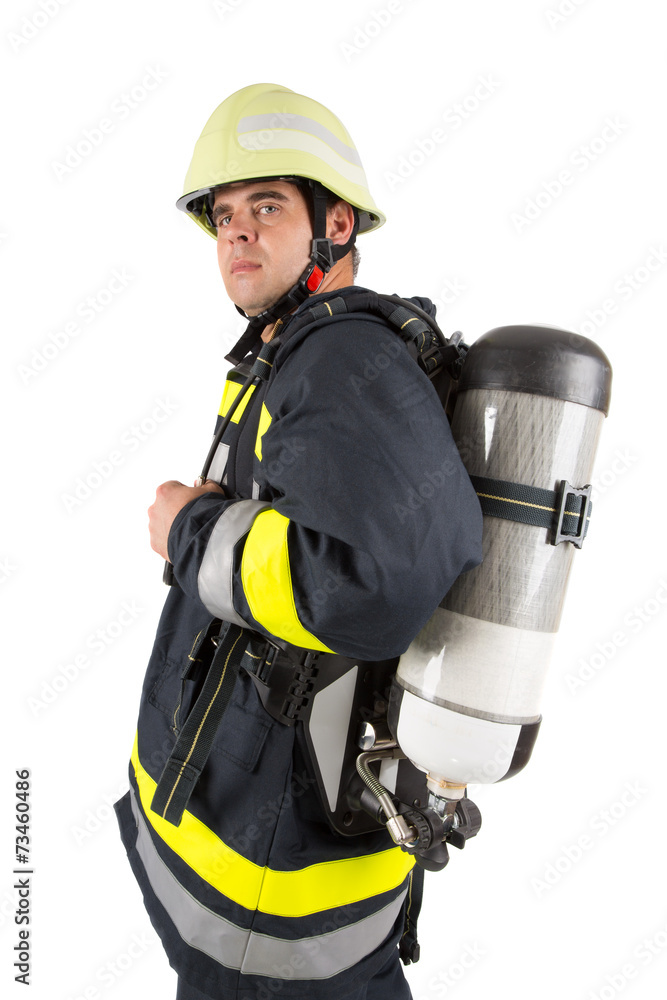 Fireman in uniform isolated in white Fireman in uniform isolated in white
