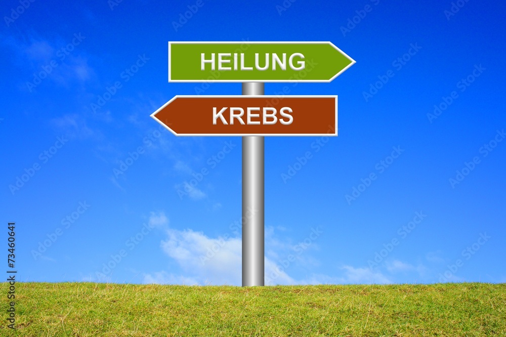 Schild Wegweiser Heilung Krebs StockFoto Adobe Stock