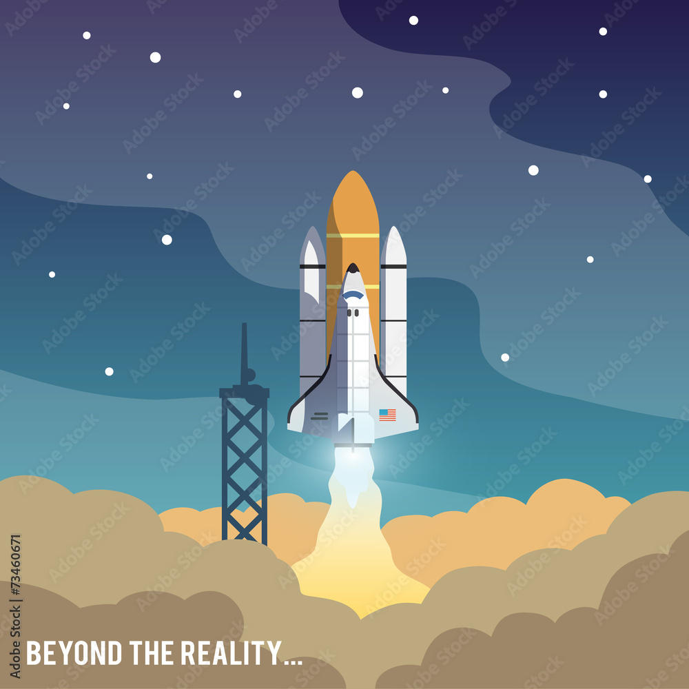 Naklejka premium Ilustracja wektorowa koncepcja wahadłowca. Kosmiczne ujęcie.