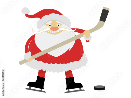 ice hockey Santa Claus with a stick on ice skates