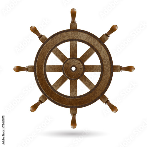 Wooden steering wheel of the ship.