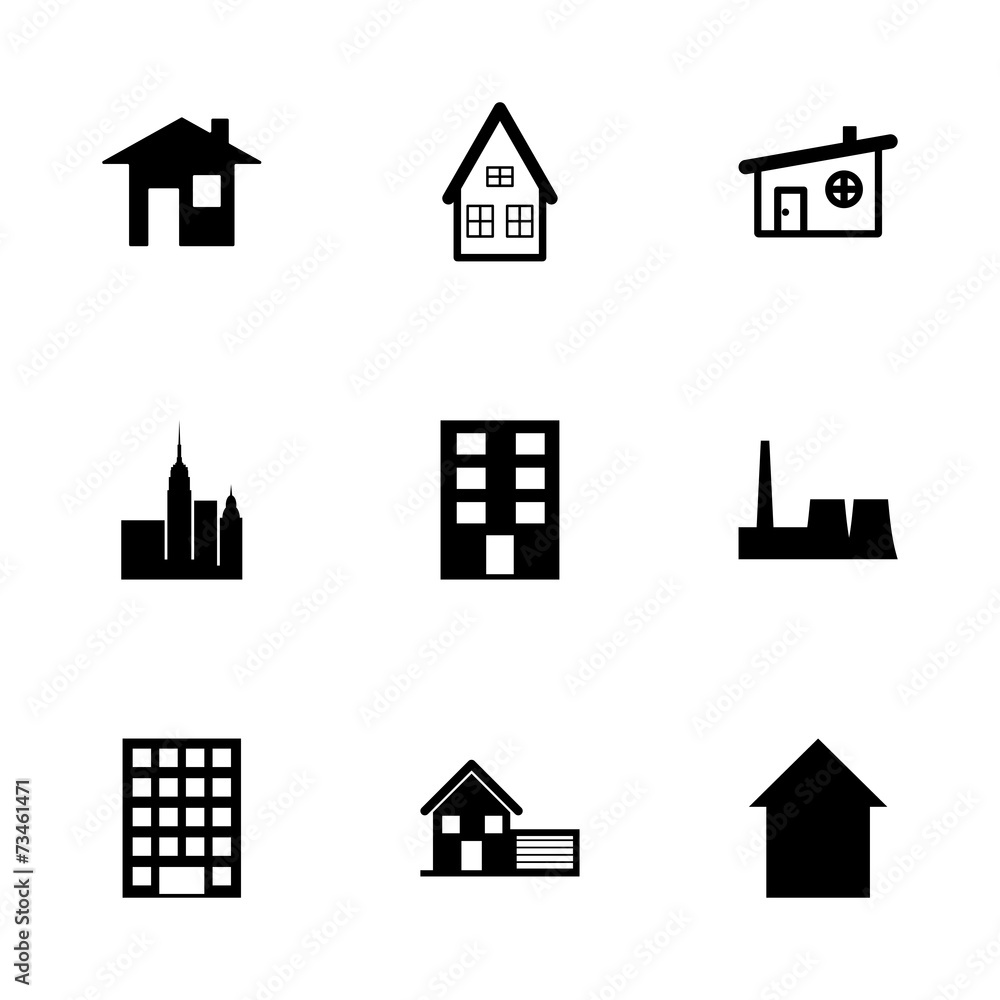 Vector black building icon set Vector black building icon set