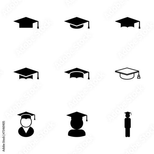 Vector black academic cap icon set