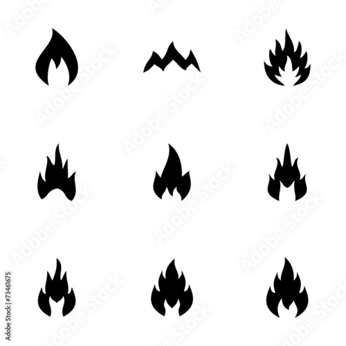 Vector black fire icon set