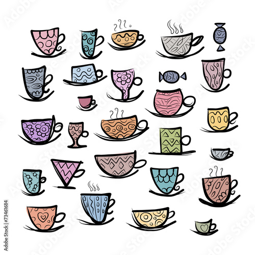 Set of ornate mugs. Sketch for your design