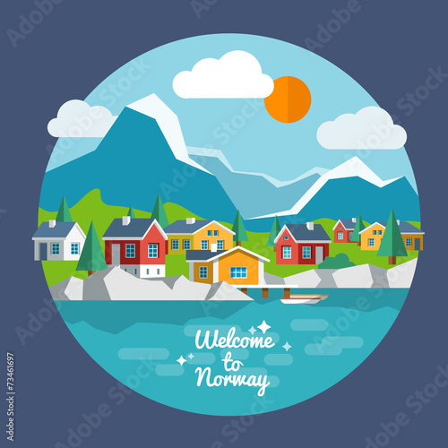 Concept vector landscape travel illustration. Norway.