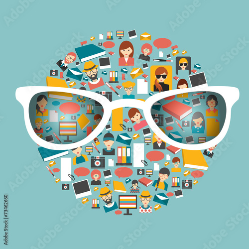 Communication flat icon set. Circle shape. Vector.