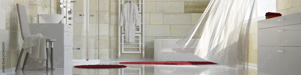 Panorama von einem Badezimmer mit Terrakotta Stock Illustration | Adobe  Stock