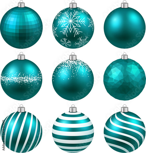 Set of realistic blue christmas balls.
