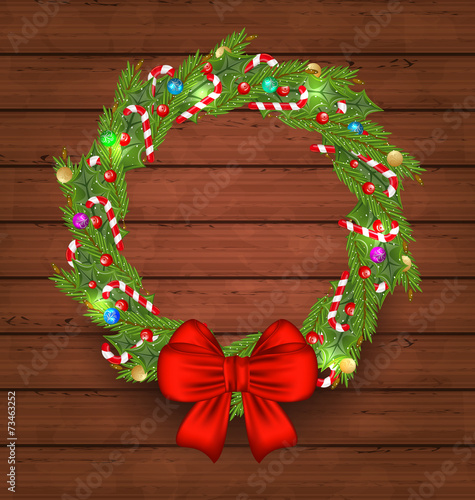 Christmas holiday decoration on wooden background