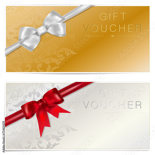 Gold and silver gift voucher with bow - place for text