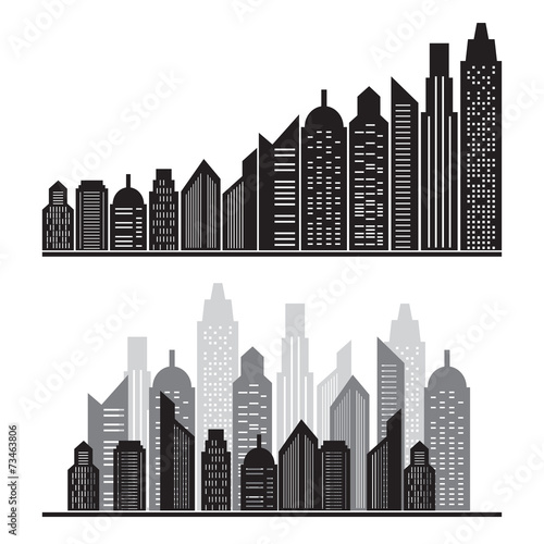 vector silhouette city icons set on white  vector illustration