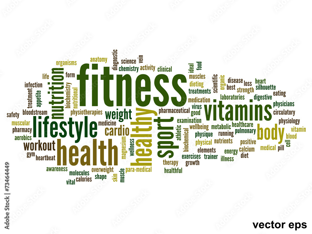 Vector conceptual fitness health word cloud Vector conceptual fitness health word cloud
