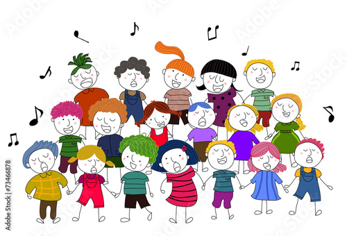 Foto children choir singing vector illustration