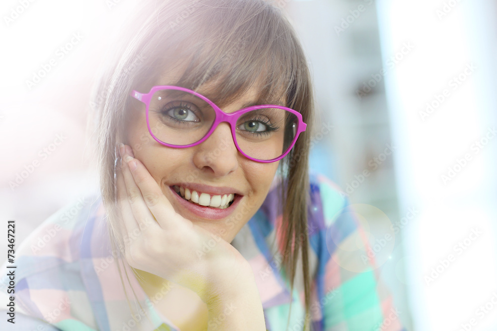 Portrait of young trendy girl with eyeglasses Portrait of young trendy girl with eyeglasses
