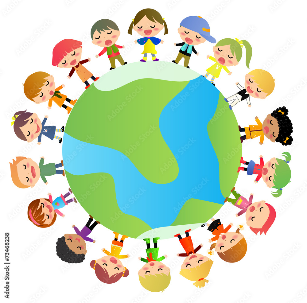 Naklejka premium Kids and globe