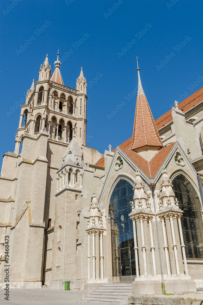 Obraz premium Lausanne, Altstadt, historische Kathedrale, Sommer, Schweiz