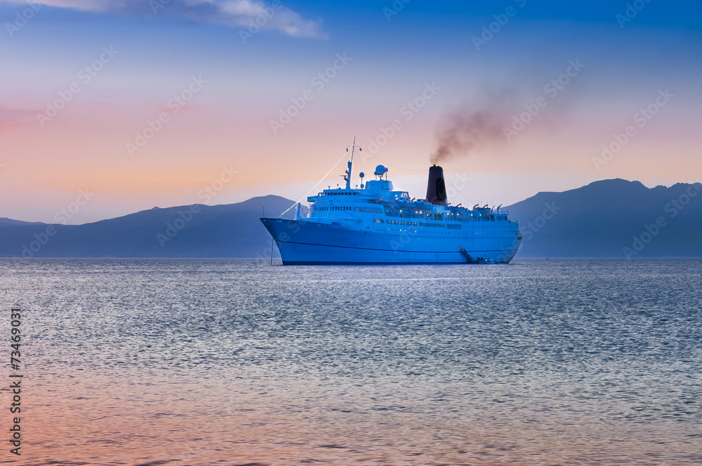 cruiser ship sailing on Aegean sea cruiser ship sailing on Aegean sea