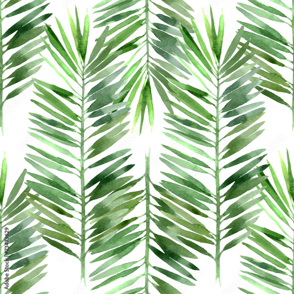 watercolor palm tree leaf seamless - obrazy, fototapety, plakaty 