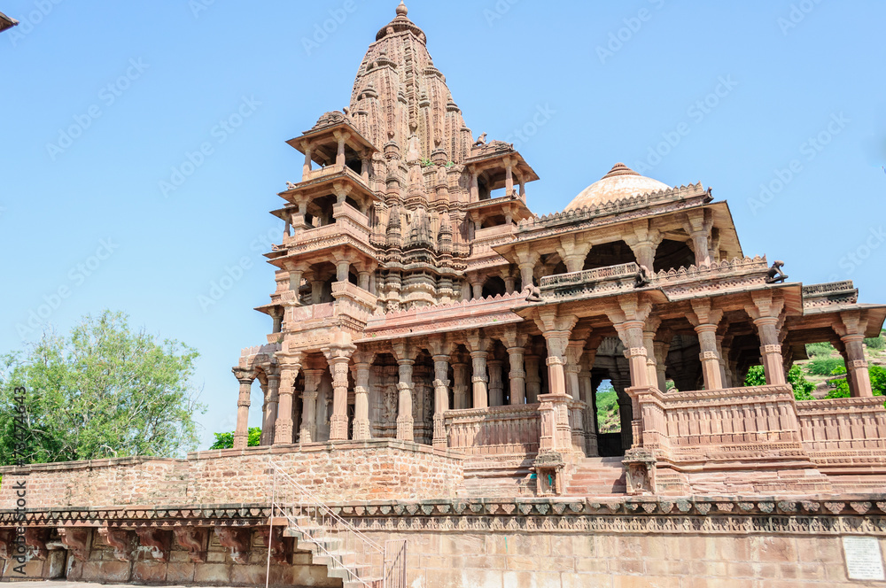 Ancient rock curved temples of Hindu Gods and godess